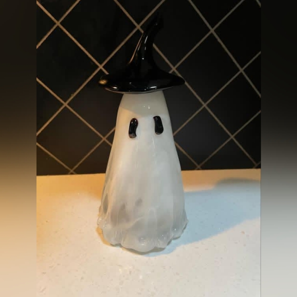 Glass Ghost Figurine paper weight, glass ghost witch , heavy marble glass ghost